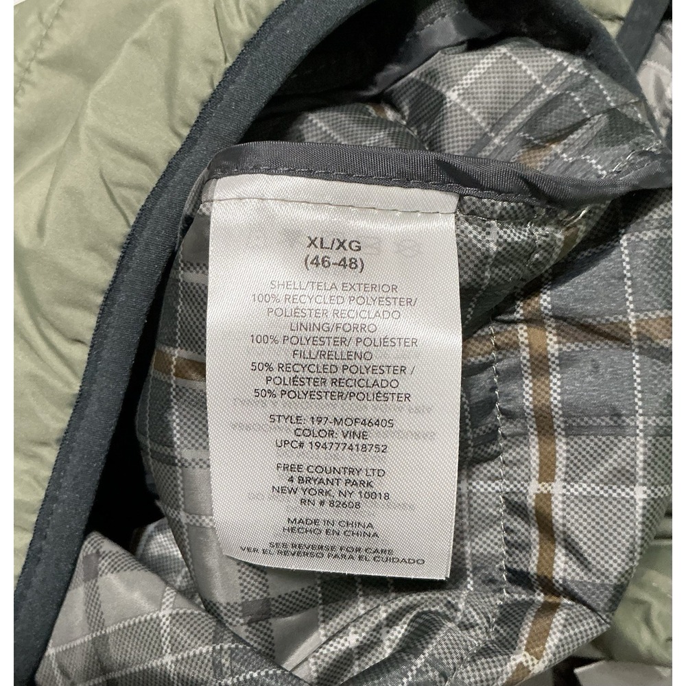 Free Country Men's FreeCycle® Puffer Vest Duffle Olive Size XL Gorpcore NEW - Picture 8 of 9